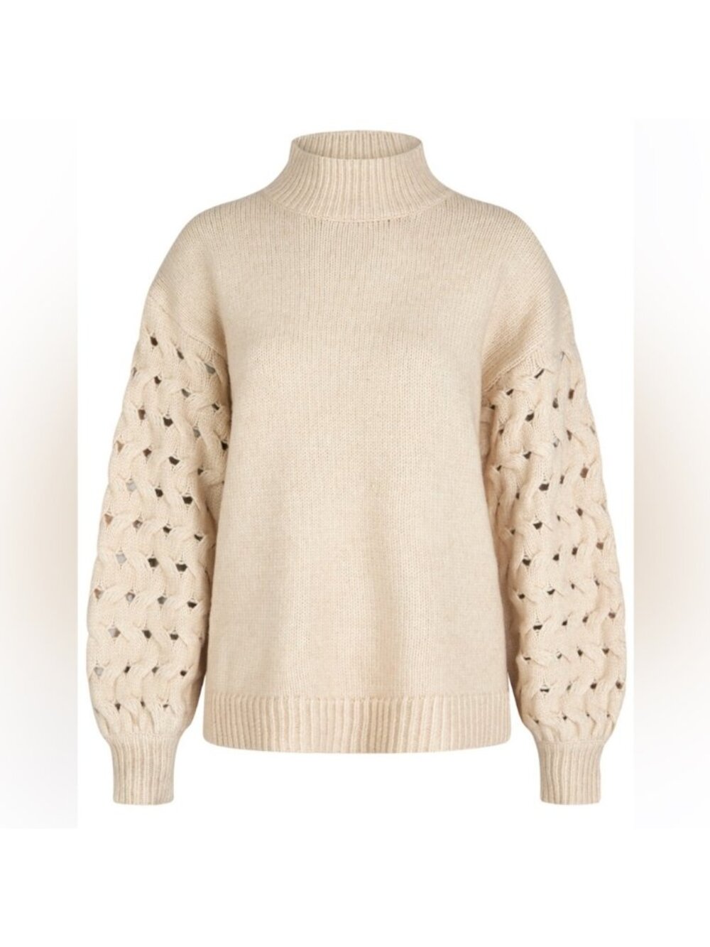 MARC AUREL small Cream Knit pull over mock neck Sweater with Lace Sleeves